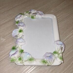 Ornate White Ceramic Photo Frame with Pastel Morning Glory Accents